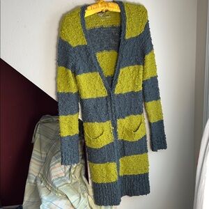 Free People Green‎ and Gray Striped Cardigan
